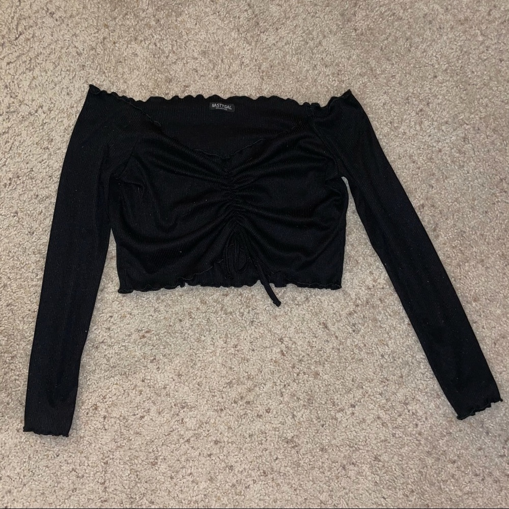 Nasty Gal Cinch Tie Off The Shoulder Crop Top - TWO COLORS AVAILABLE